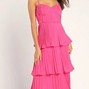 Cascading Crush Hot Pink Tiered Bustier Midi Dress